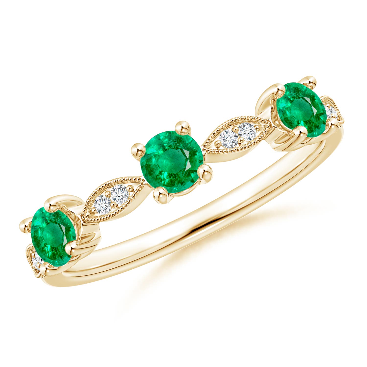 3.5mm AAA Emerald & Diamond Marquise and Dot Ring in 18CT Yellow Gold