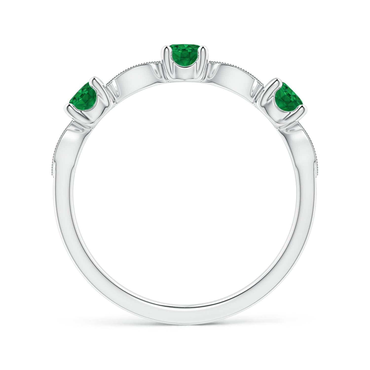 3.5mm AAA Emerald & Diamond Marquise and Dot Ring in White Gold