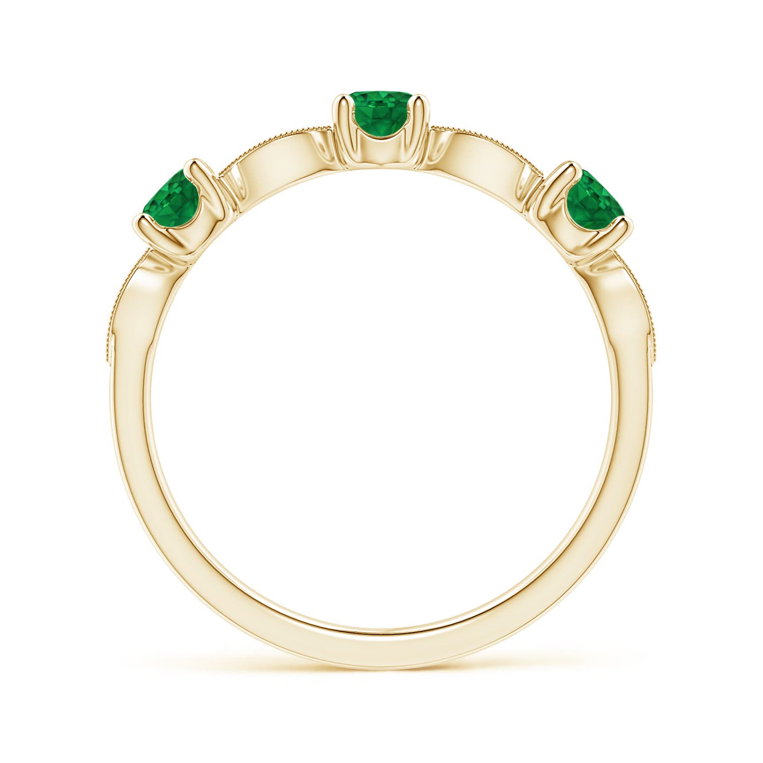 3.5mm AAA Emerald & Diamond Marquise and Dot Ring in Yellow Gold