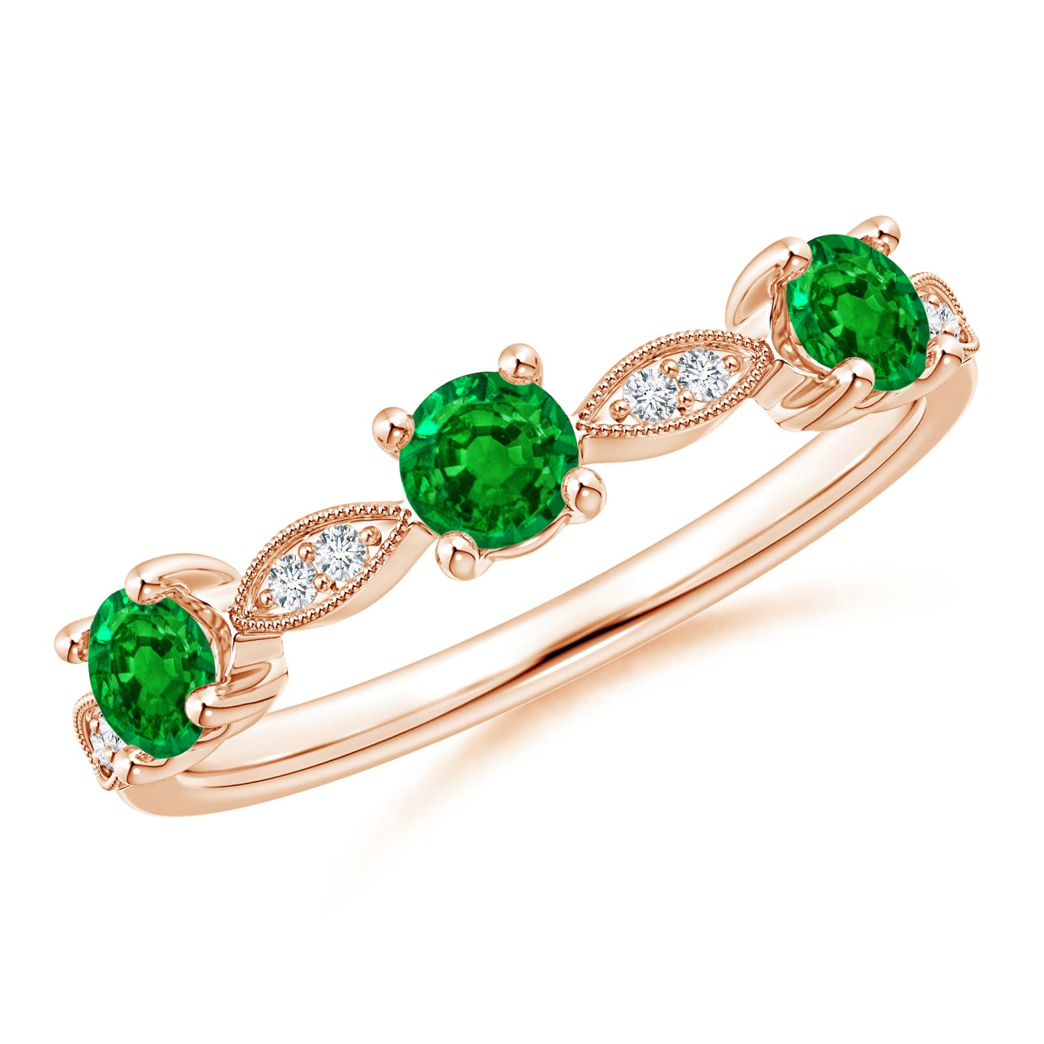3.5mm AAAA Emerald & Diamond Marquise and Dot Ring in 18K Rose Gold
