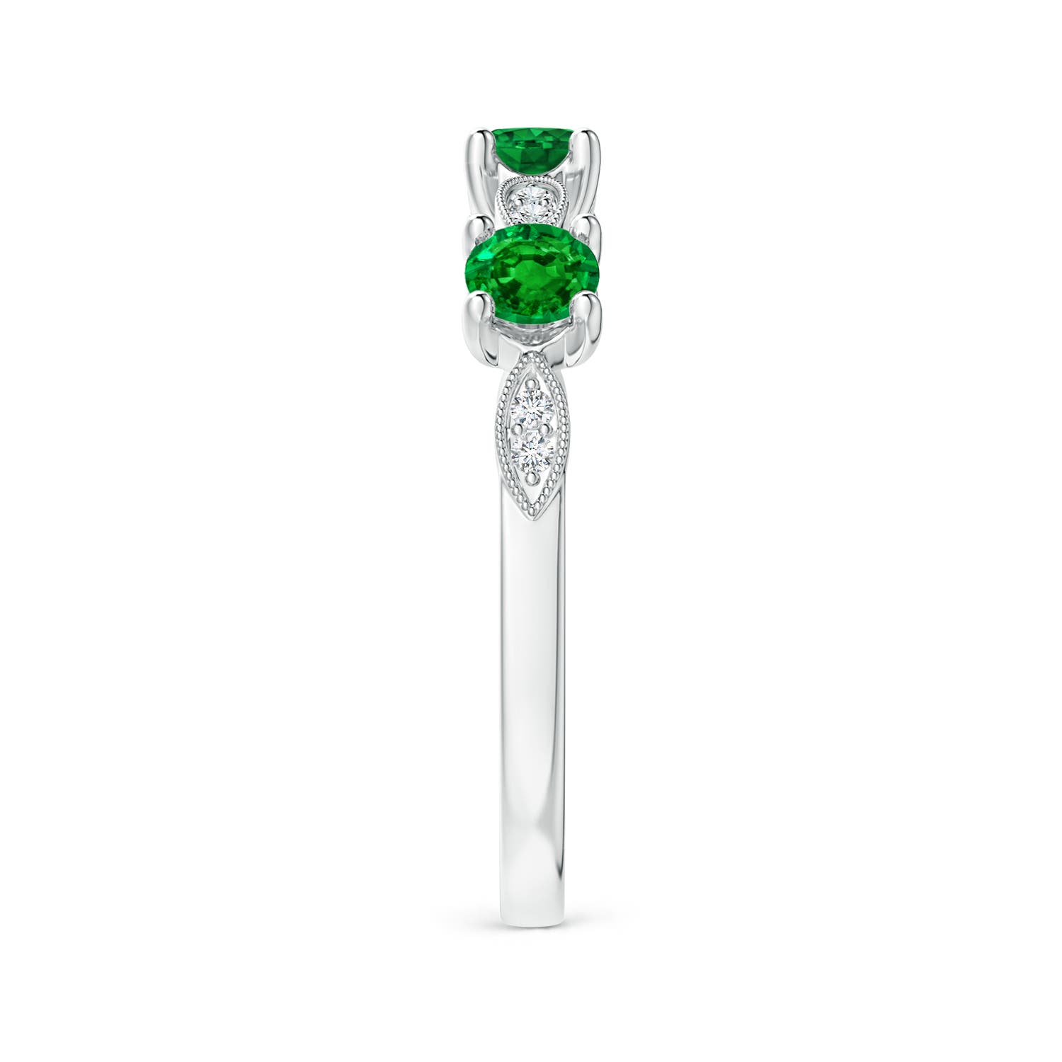 3.5mm AAAA Emerald & Diamond Marquise and Dot Ring in 18CT White Gold - side 6