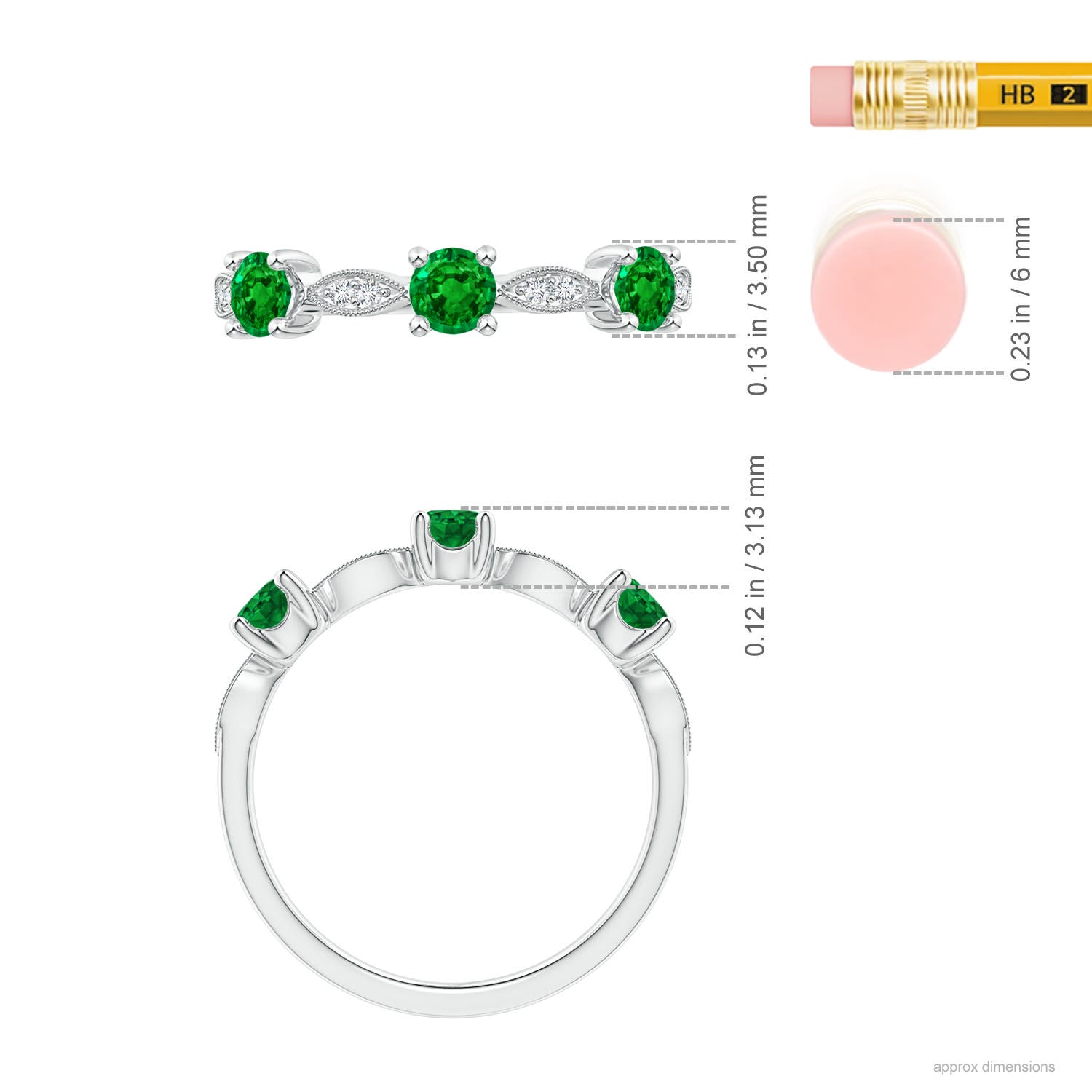 3.5mm AAAA Emerald & Diamond Marquise and Dot Ring in 18CT White Gold - ruler