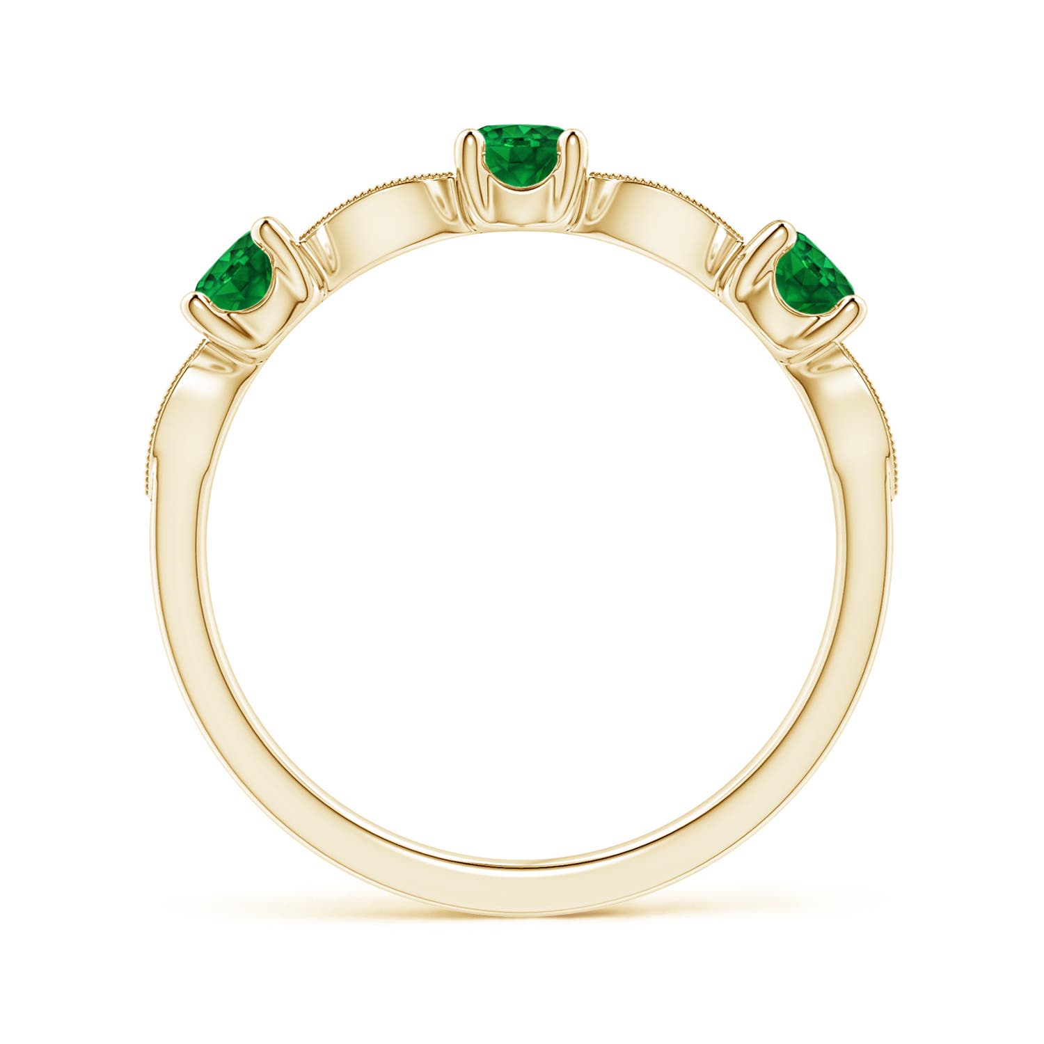 3.5mm AAAA Emerald & Diamond Marquise and Dot Ring in 18K Yellow Gold - side 3
