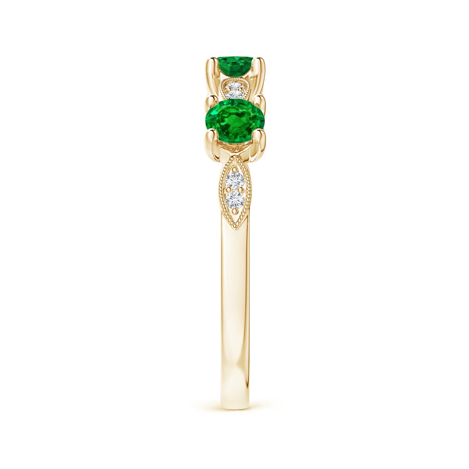 3.5mm AAAA Emerald & Diamond Marquise and Dot Ring in 18K Yellow Gold - side 6