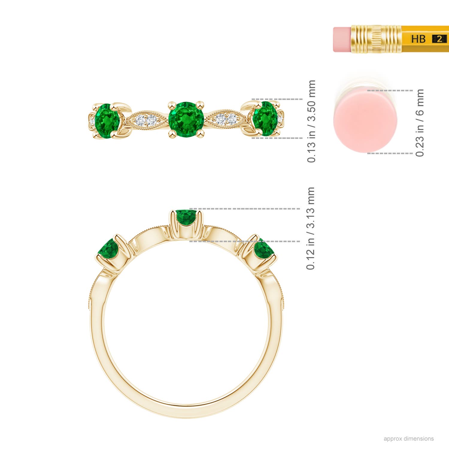 3.5mm AAAA Emerald & Diamond Marquise and Dot Ring in 18K Yellow Gold - ruler