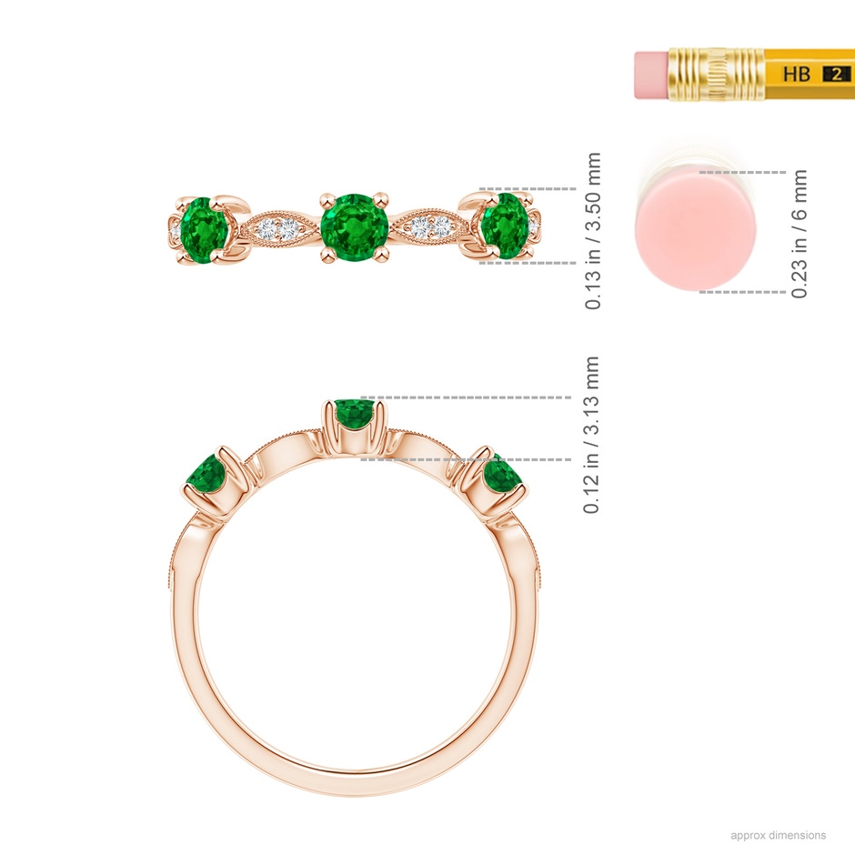 3.5mm AAAA Emerald & Diamond Marquise and Dot Ring in Rose Gold ruler