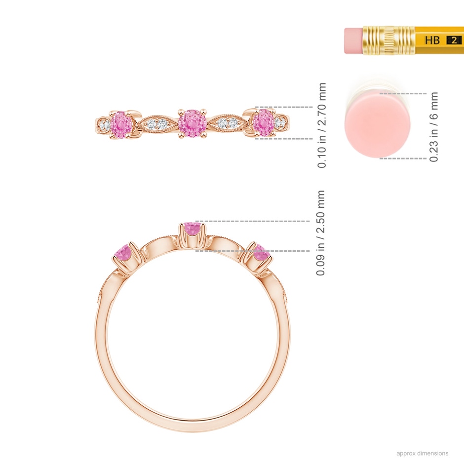 2.7mm A Pink Sapphire & Diamond Marquise and Dot Band in Rose Gold ruler
