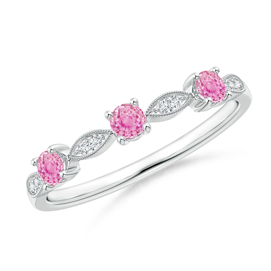 2.7mm A Pink Sapphire & Diamond Marquise and Dot Band in White Gold 