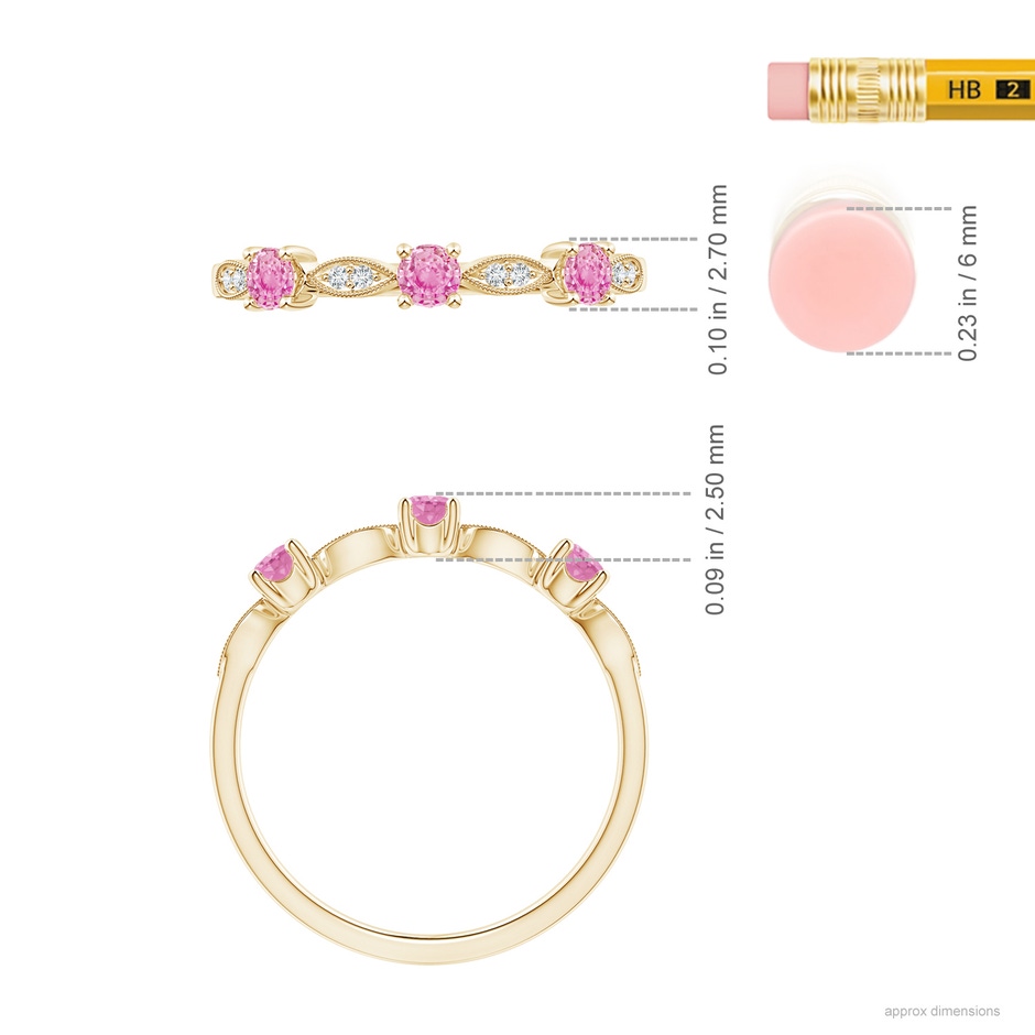 2.7mm A Pink Sapphire & Diamond Marquise and Dot Band in Yellow Gold ruler