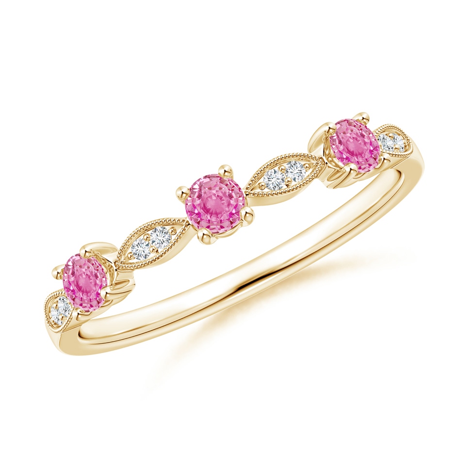 2.7mm AA Pink Sapphire & Diamond Marquise and Dot Band in Yellow Gold 