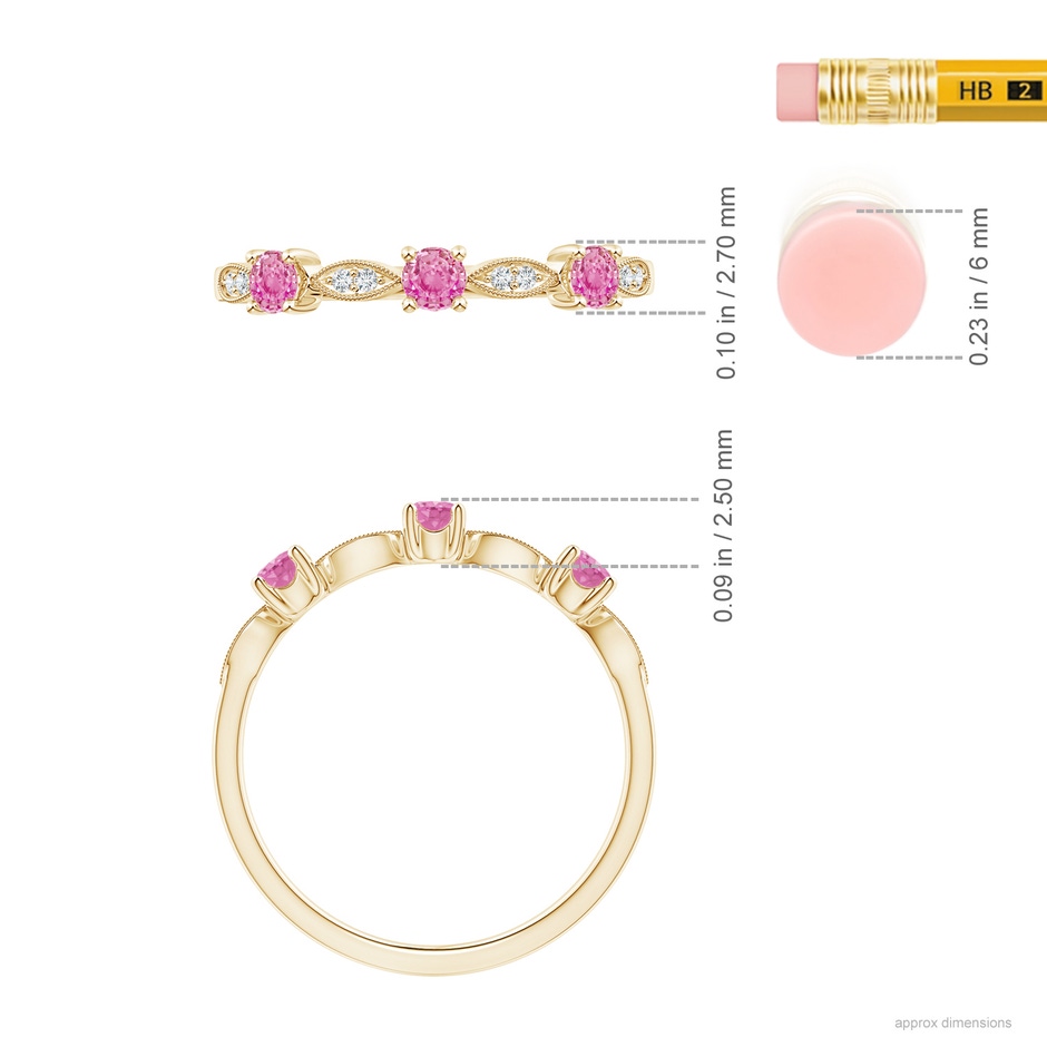 2.7mm AA Pink Sapphire & Diamond Marquise and Dot Band in Yellow Gold ruler