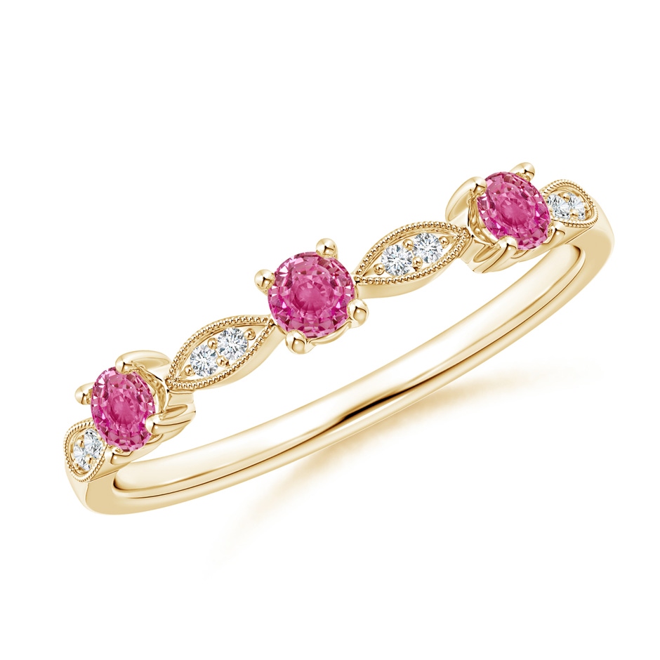 2.7mm AAA Pink Sapphire & Diamond Marquise and Dot Band in Yellow Gold 
