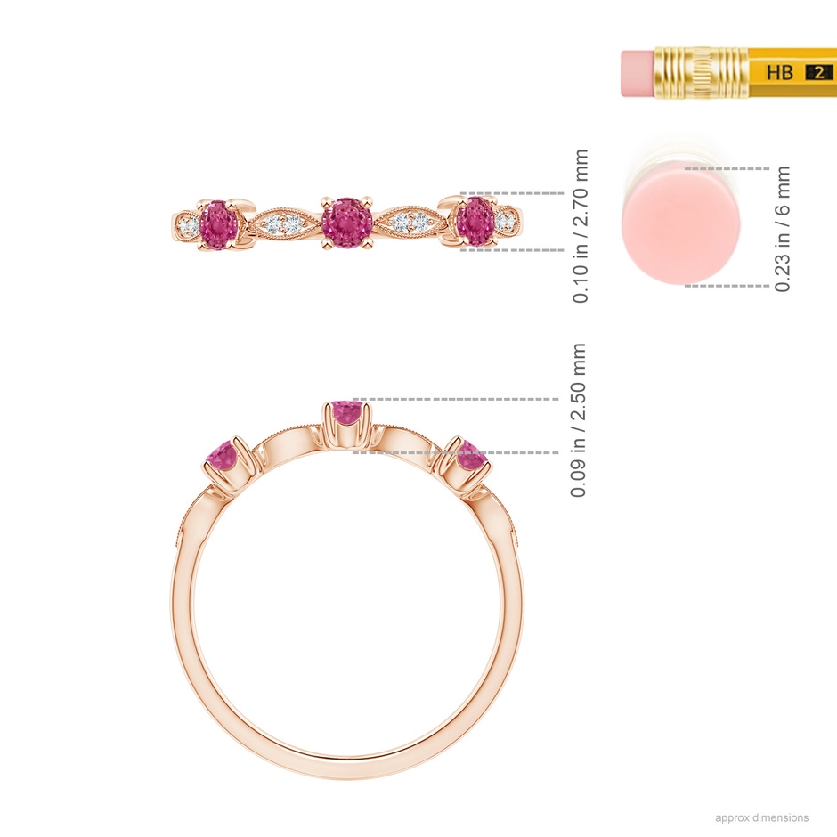 2.7mm AAAA Pink Sapphire & Diamond Marquise and Dot Band in Rose Gold ruler