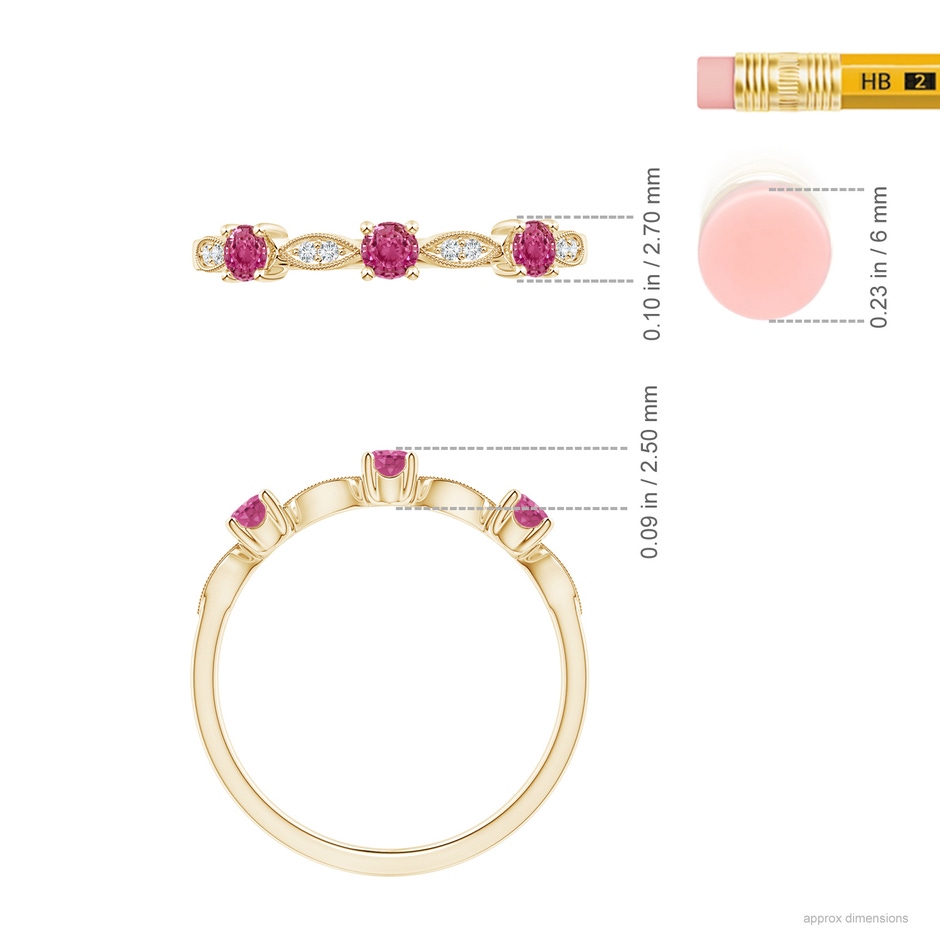 2.7mm AAAA Pink Sapphire & Diamond Marquise and Dot Band in Yellow Gold ruler