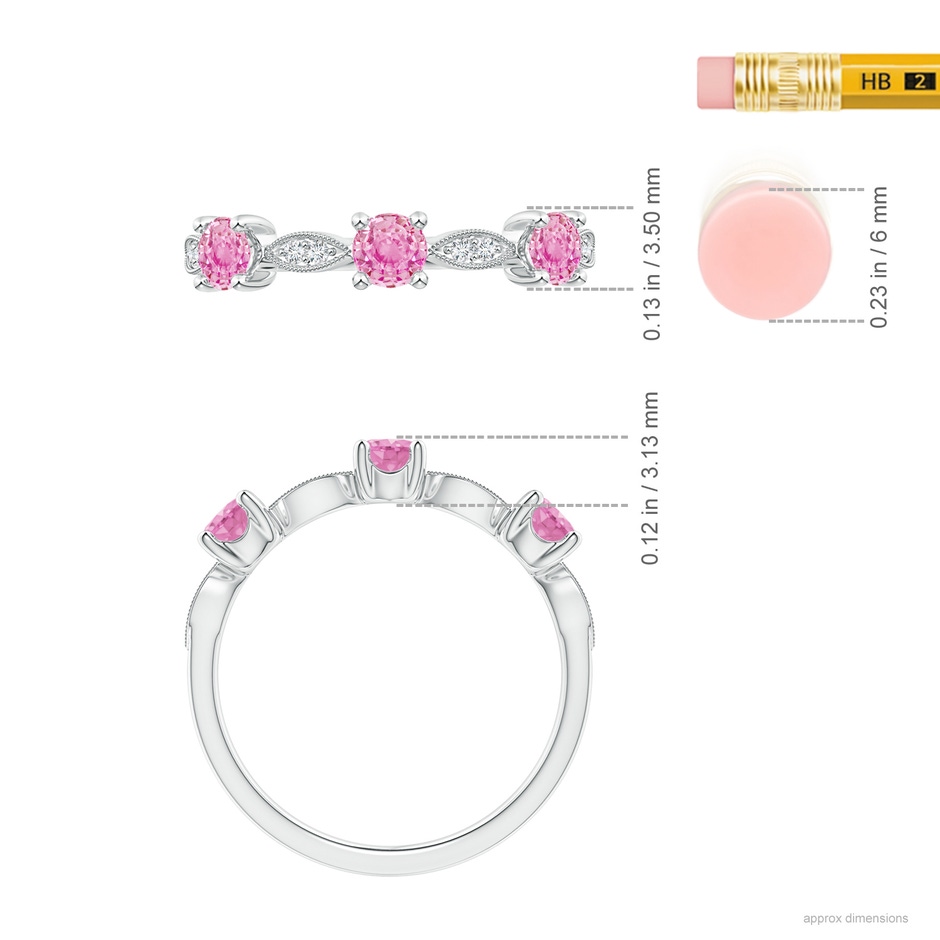 3.5mm A Pink Sapphire & Diamond Marquise and Dot Band in 18K White Gold ruler