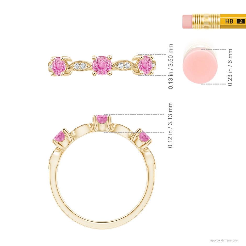 3.5mm A Pink Sapphire & Diamond Marquise and Dot Band in 18K Yellow Gold ruler