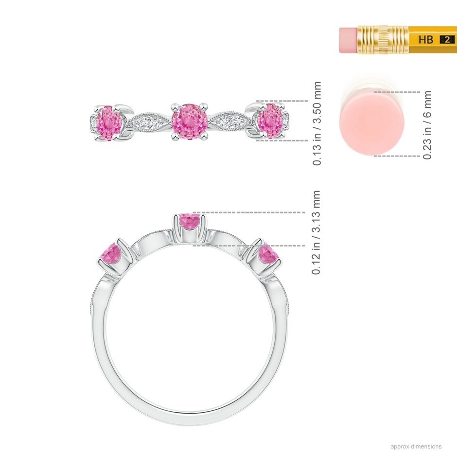 3.5mm AA Pink Sapphire & Diamond Marquise and Dot Band in White Gold ruler