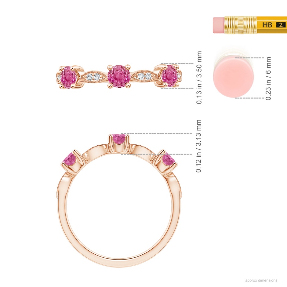 3.5mm AAA Pink Sapphire & Diamond Marquise and Dot Band in 18K Rose Gold ruler