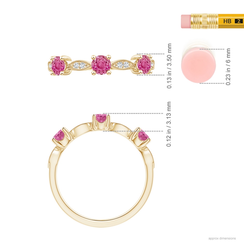 3.5mm AAA Pink Sapphire & Diamond Marquise and Dot Band in 18K Yellow Gold ruler
