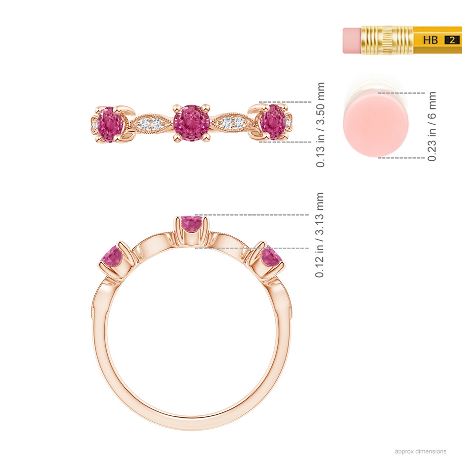 3.5mm AAAA Pink Sapphire & Diamond Marquise and Dot Band in Rose Gold ruler