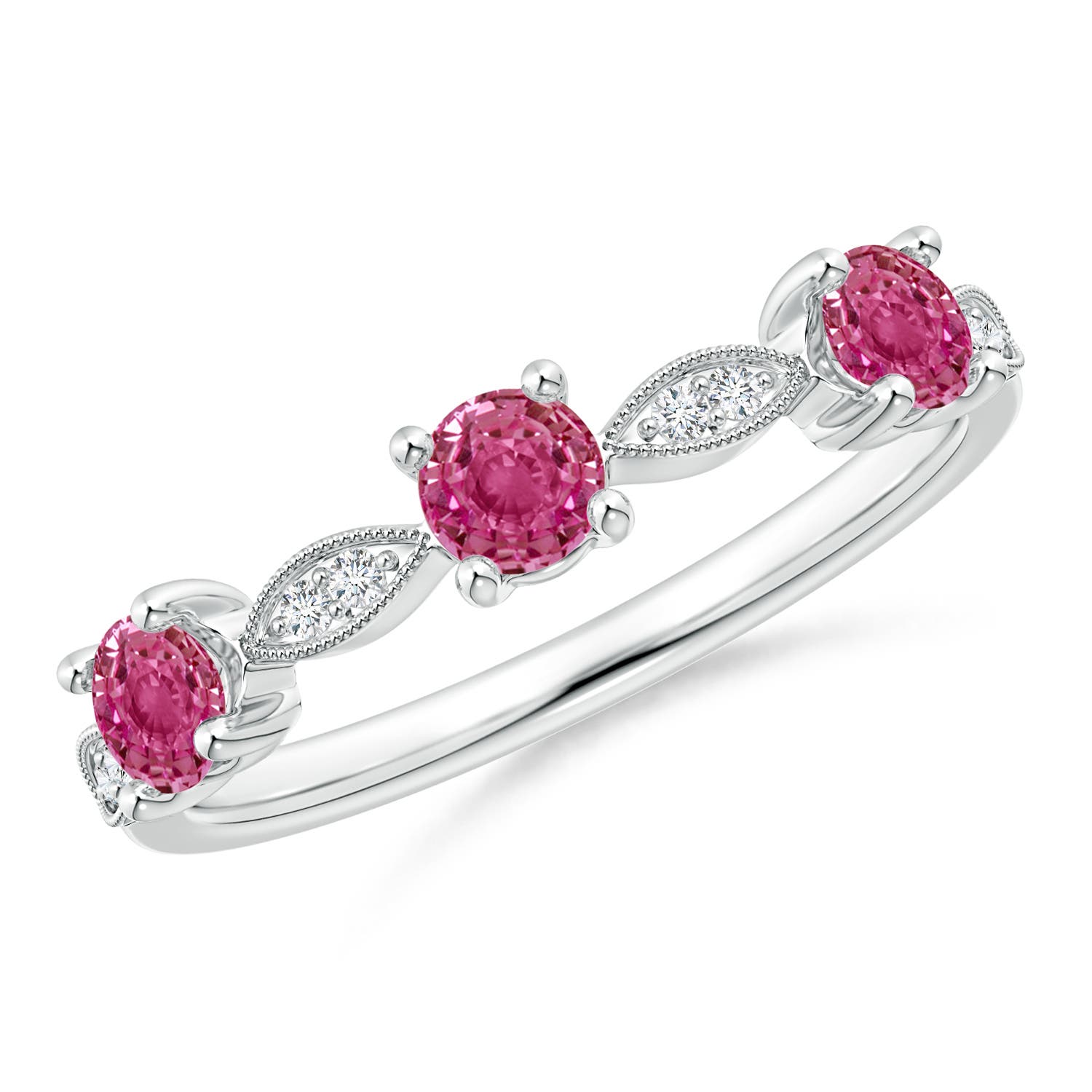 3.5mm AAAA Pink Sapphire & Diamond Marquise and Dot Band in White Gold