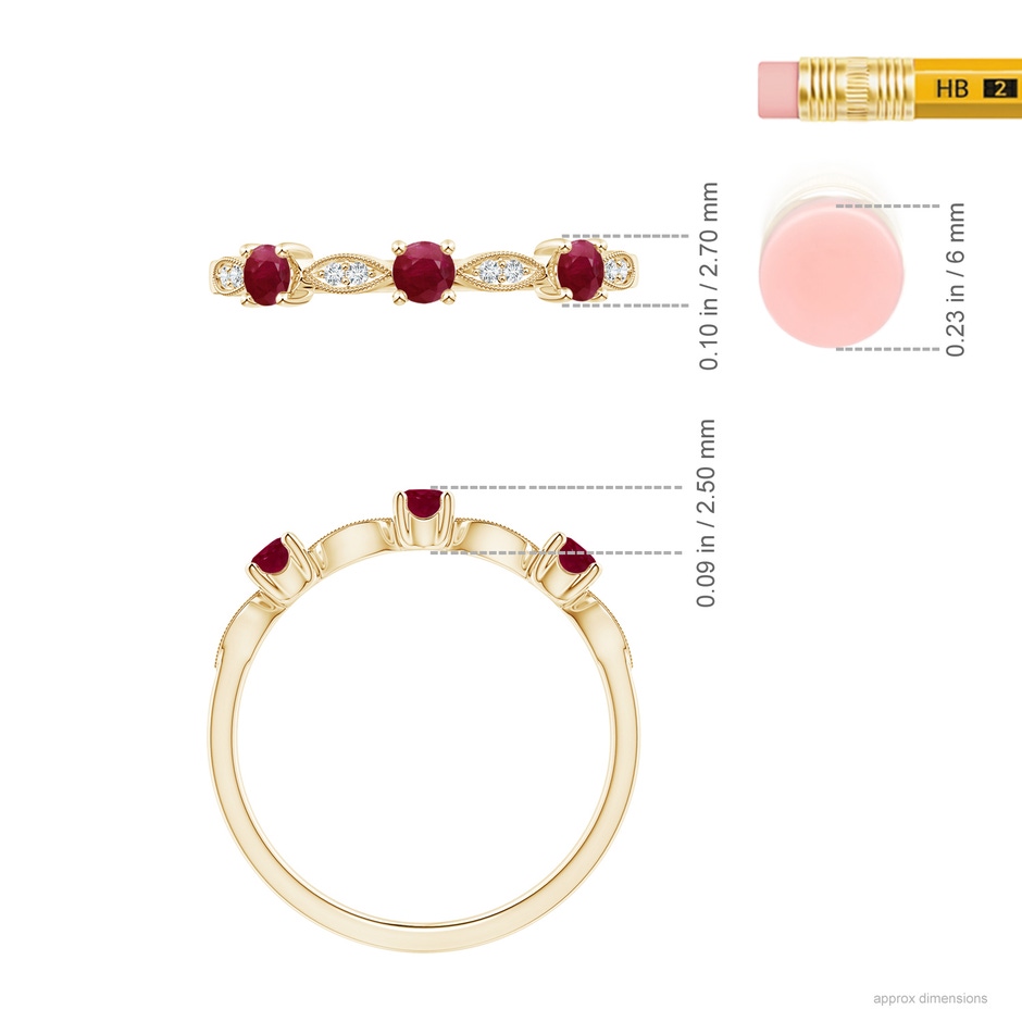 2.7mm A Ruby & Diamond Marquise and Dot Ring in Yellow Gold ruler