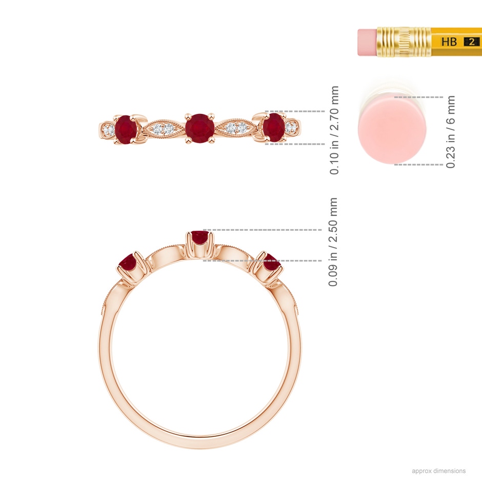 2.7mm AA Ruby & Diamond Marquise and Dot Ring in Rose Gold ruler