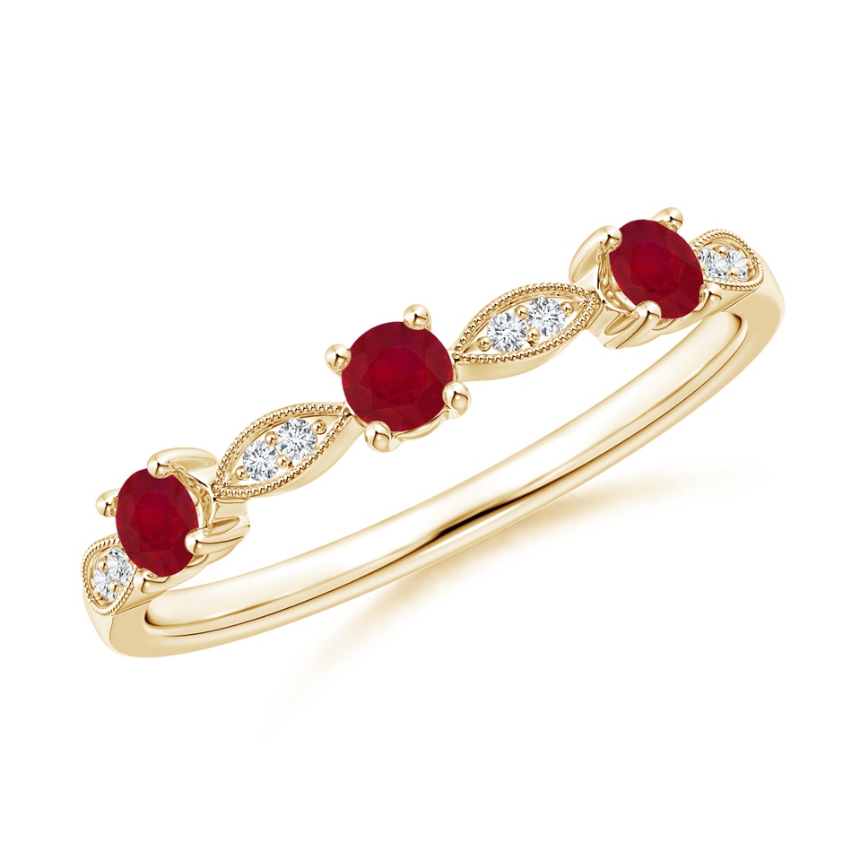 2.7mm AA Ruby & Diamond Marquise and Dot Ring in Yellow Gold 