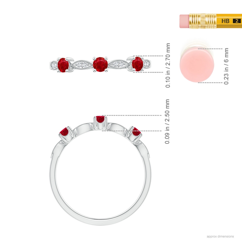 2.7mm AAA Ruby & Diamond Marquise and Dot Ring in S999 Silver ruler
