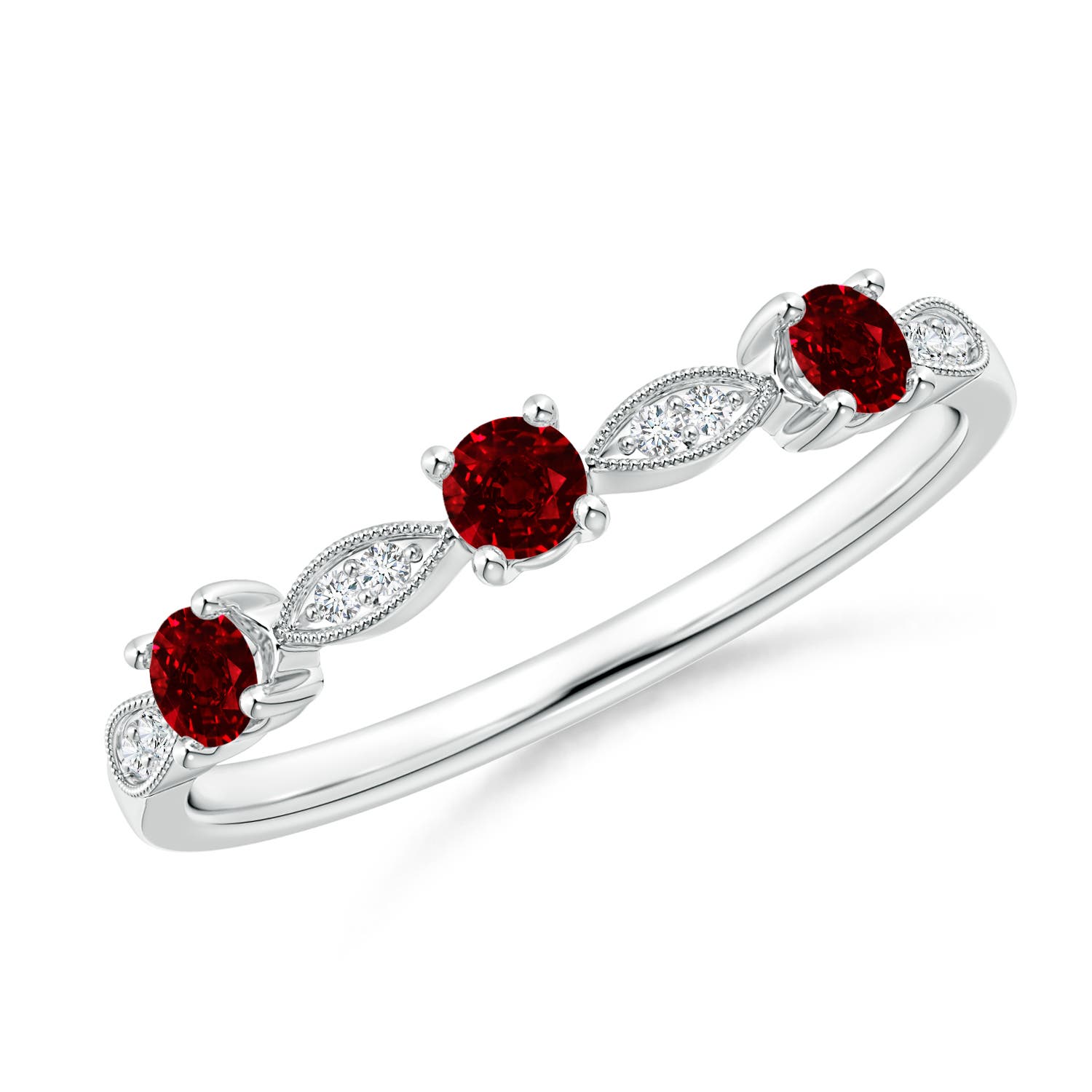 2.7mm AAAA Ruby & Diamond Marquise and Dot Ring in 18K White Gold