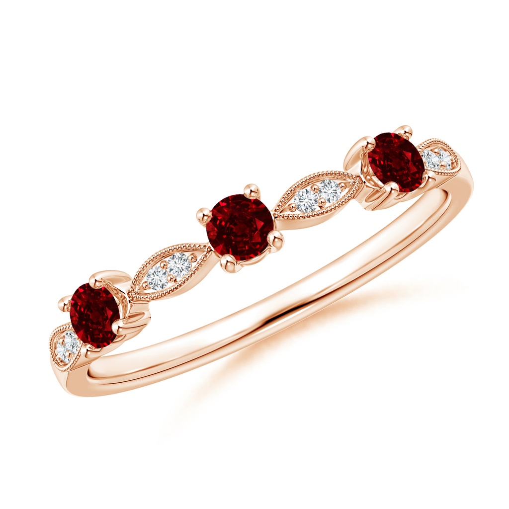 2.7mm AAAA Ruby & Diamond Marquise and Dot Ring in Rose Gold