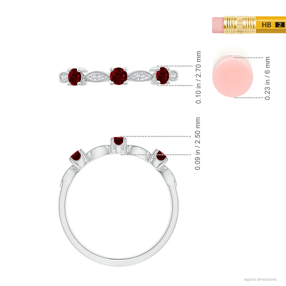 2.7mm AAAA Ruby & Diamond Marquise and Dot Ring in S999 Silver ruler