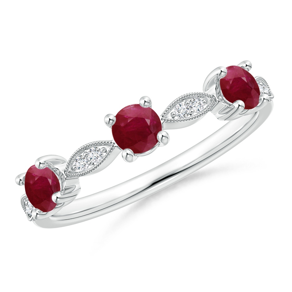 3.5mm A Ruby & Diamond Marquise and Dot Ring in 18K White Gold 