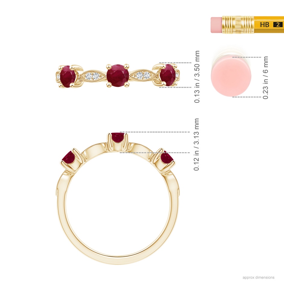 3.5mm A Ruby & Diamond Marquise and Dot Ring in 18K Yellow Gold ruler