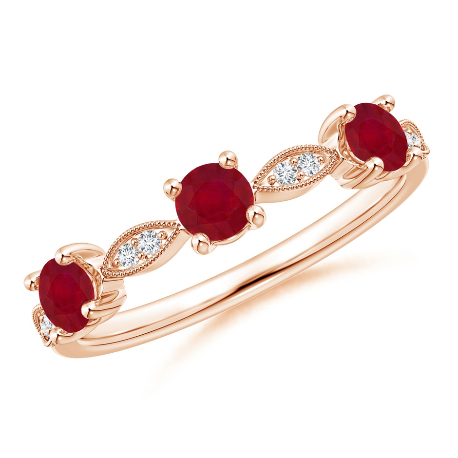 3.5mm AA Ruby & Diamond Marquise and Dot Ring in 18K Rose Gold 