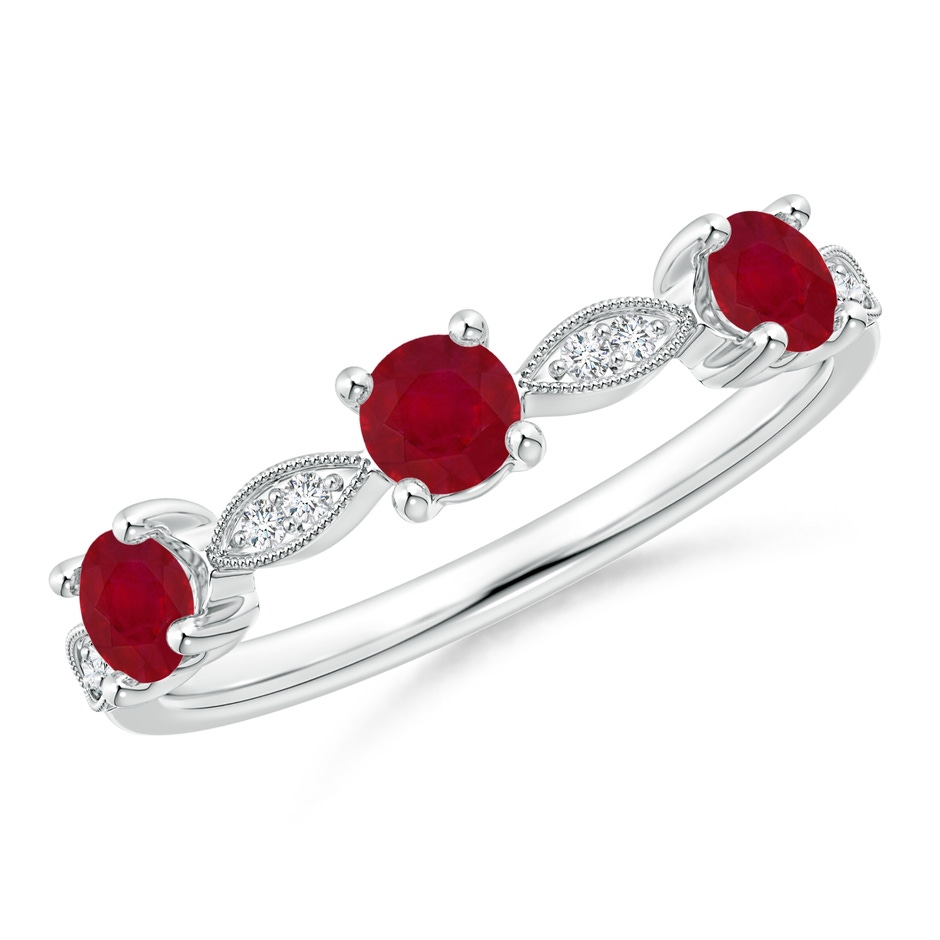3.5mm AA Ruby & Diamond Marquise and Dot Ring in S999 Silver 