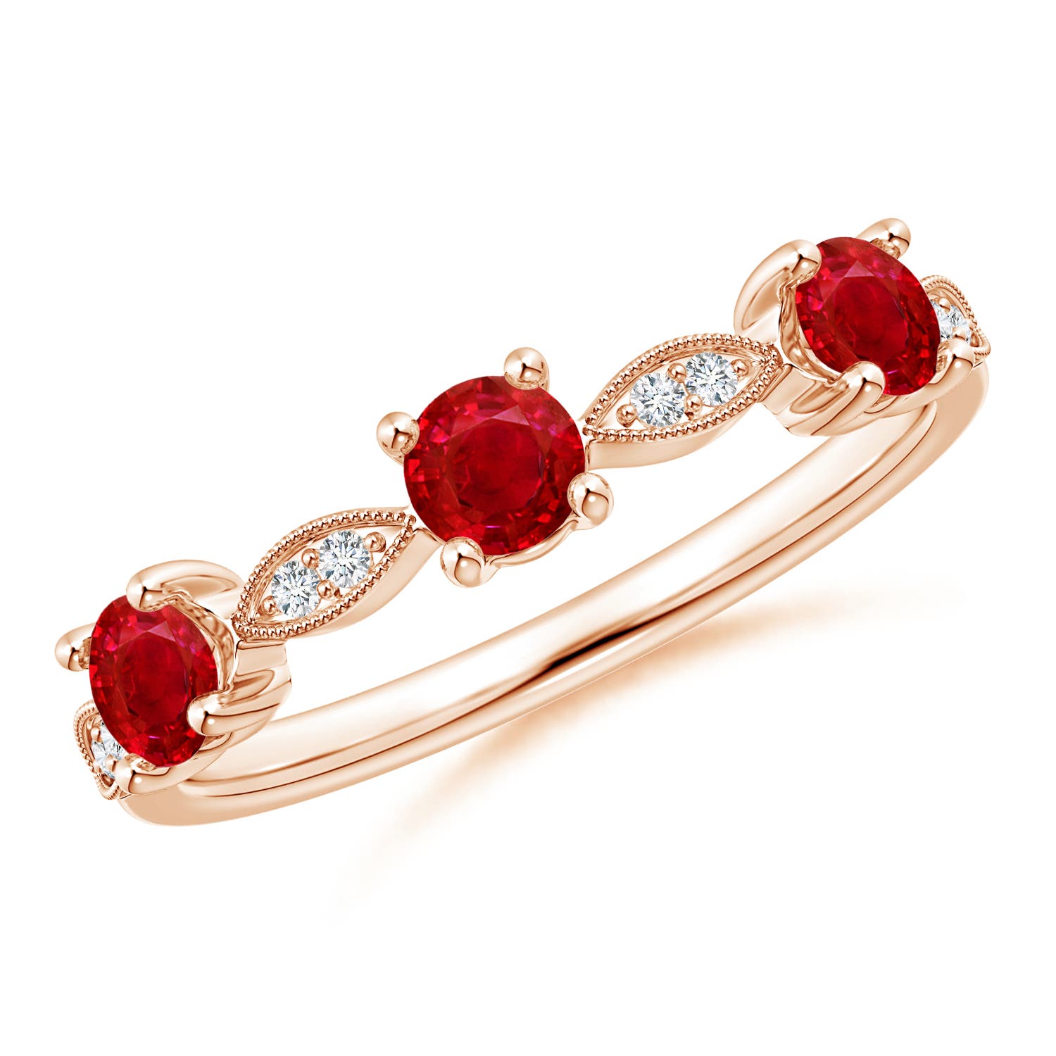3.5mm AAA Ruby & Diamond Marquise and Dot Ring in 18CT Rose Gold