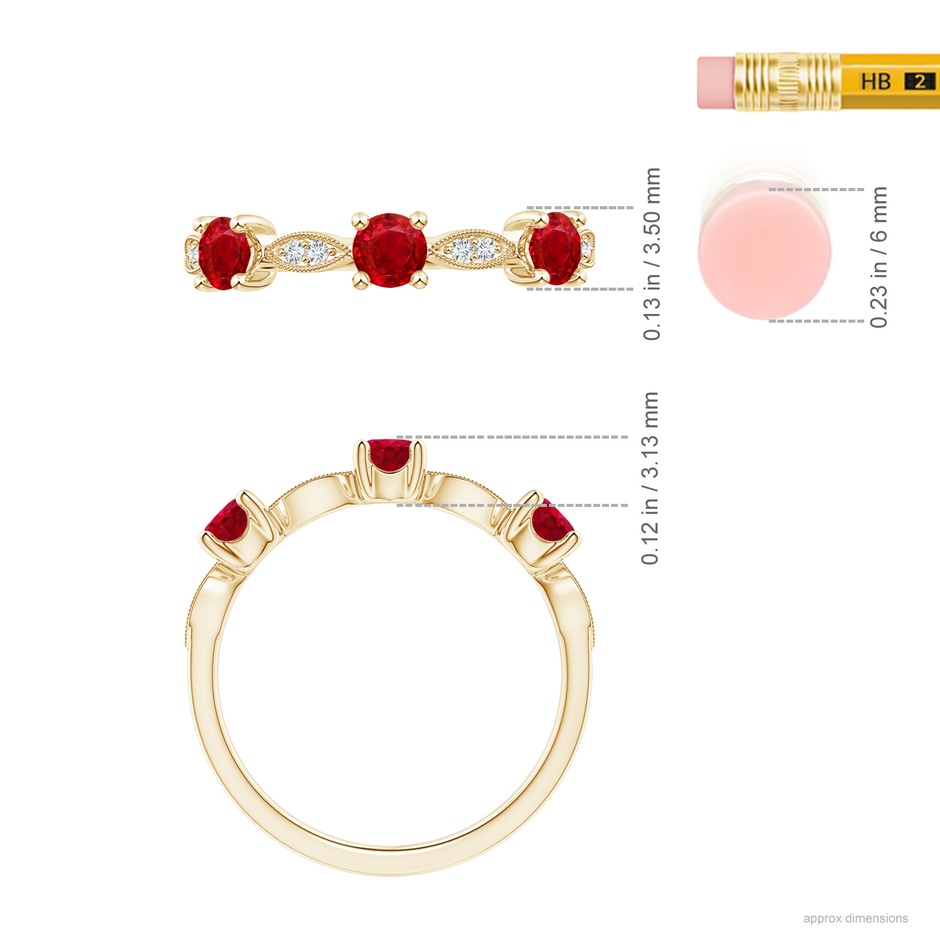 3.5mm AAA Ruby & Diamond Marquise and Dot Ring in 18K Yellow Gold ruler