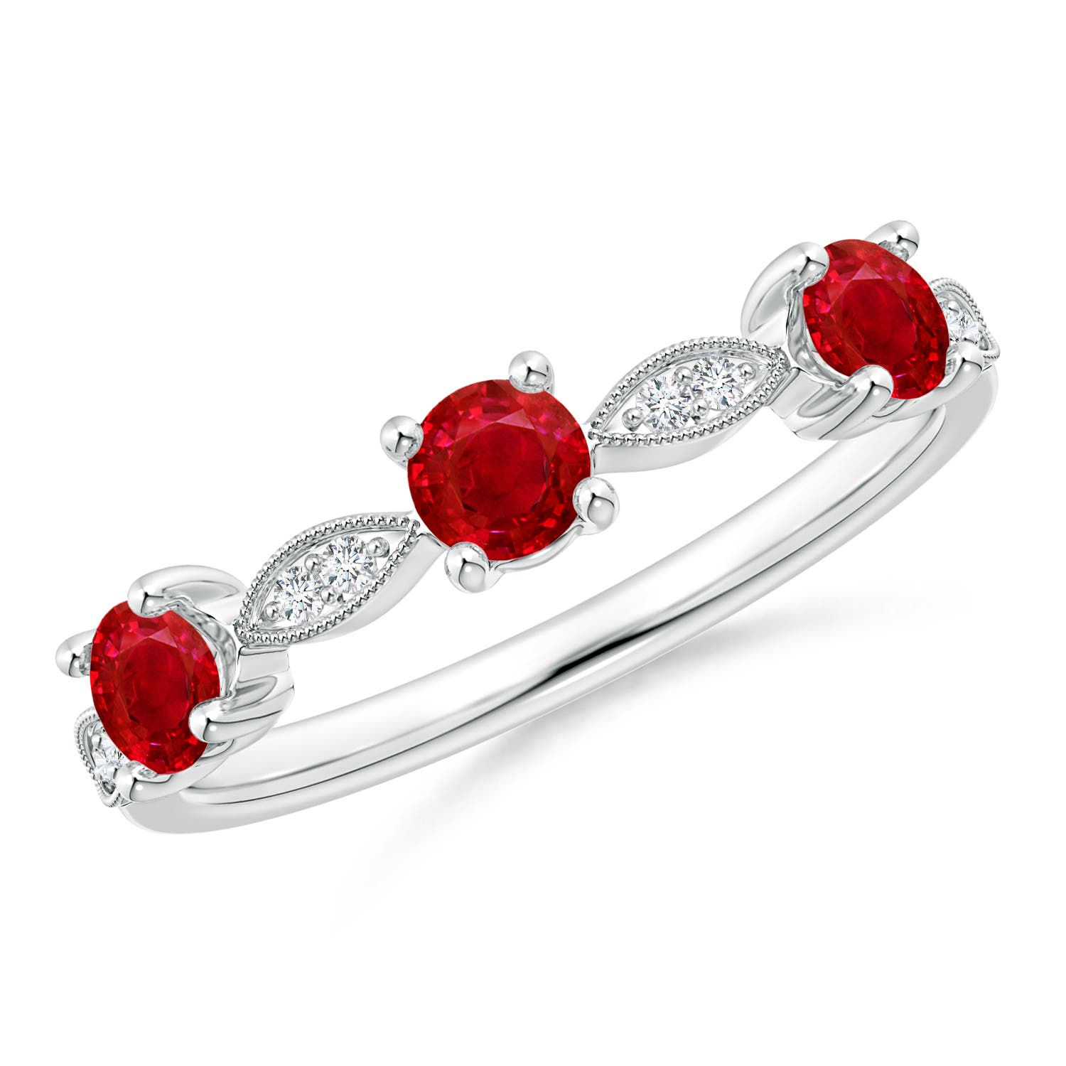 3.5mm AAA Ruby & Diamond Marquise and Dot Ring in White Gold