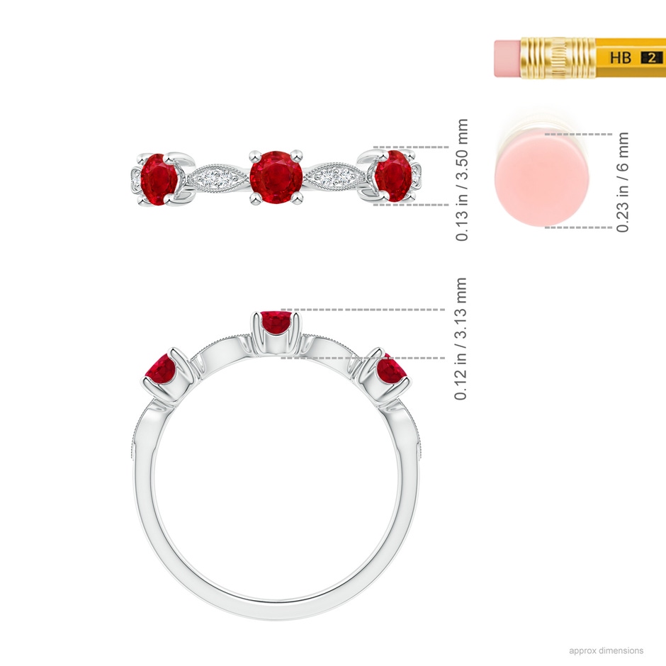 3.5mm AAA Ruby & Diamond Marquise and Dot Ring in White Gold ruler