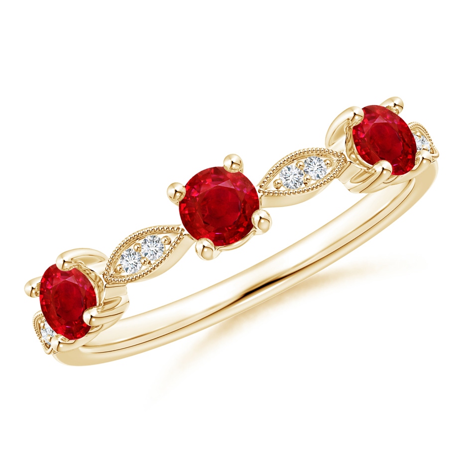 3.5mm AAA Ruby & Diamond Marquise and Dot Ring in Yellow Gold 