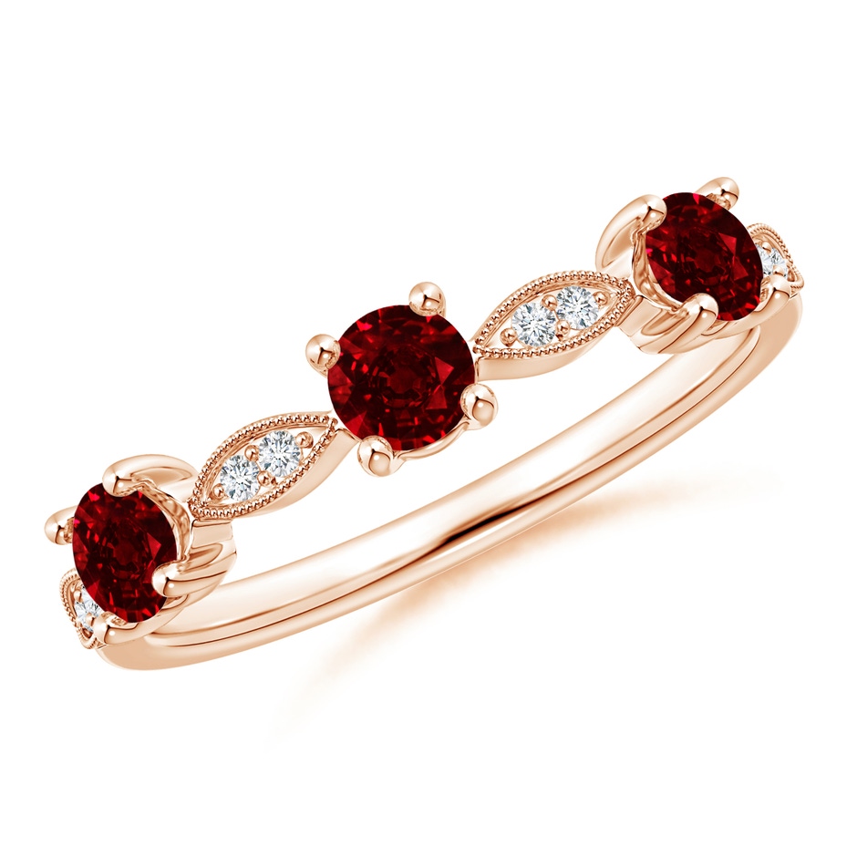3.5mm AAAA Ruby & Diamond Marquise and Dot Ring in 18K Rose Gold 