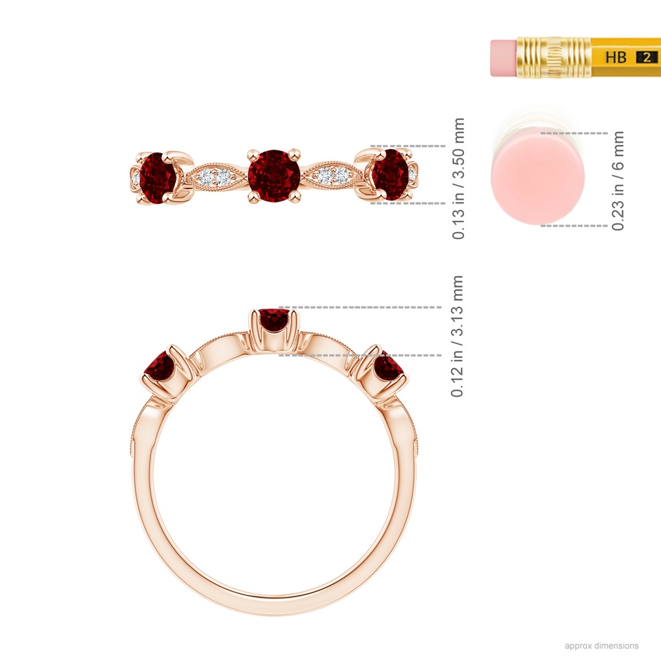 3.5mm AAAA Ruby & Diamond Marquise and Dot Ring in 18K Rose Gold ruler