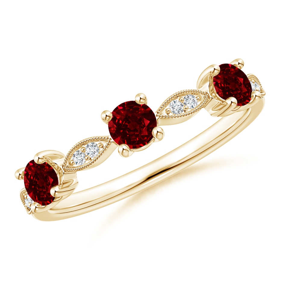 3.5mm AAAA Ruby & Diamond Marquise and Dot Ring in 18K Yellow Gold 