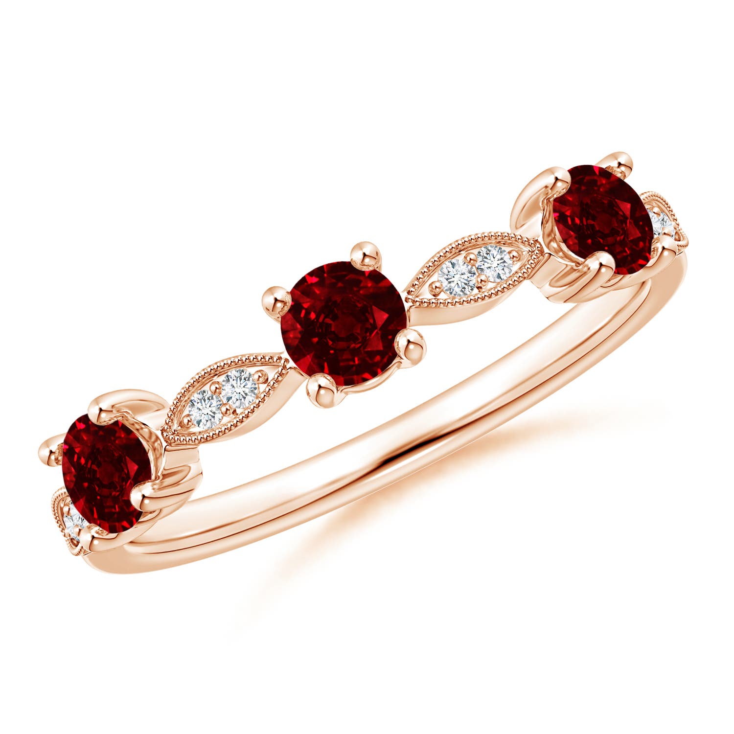 3.5mm AAAA Ruby & Diamond Marquise and Dot Ring in Rose Gold