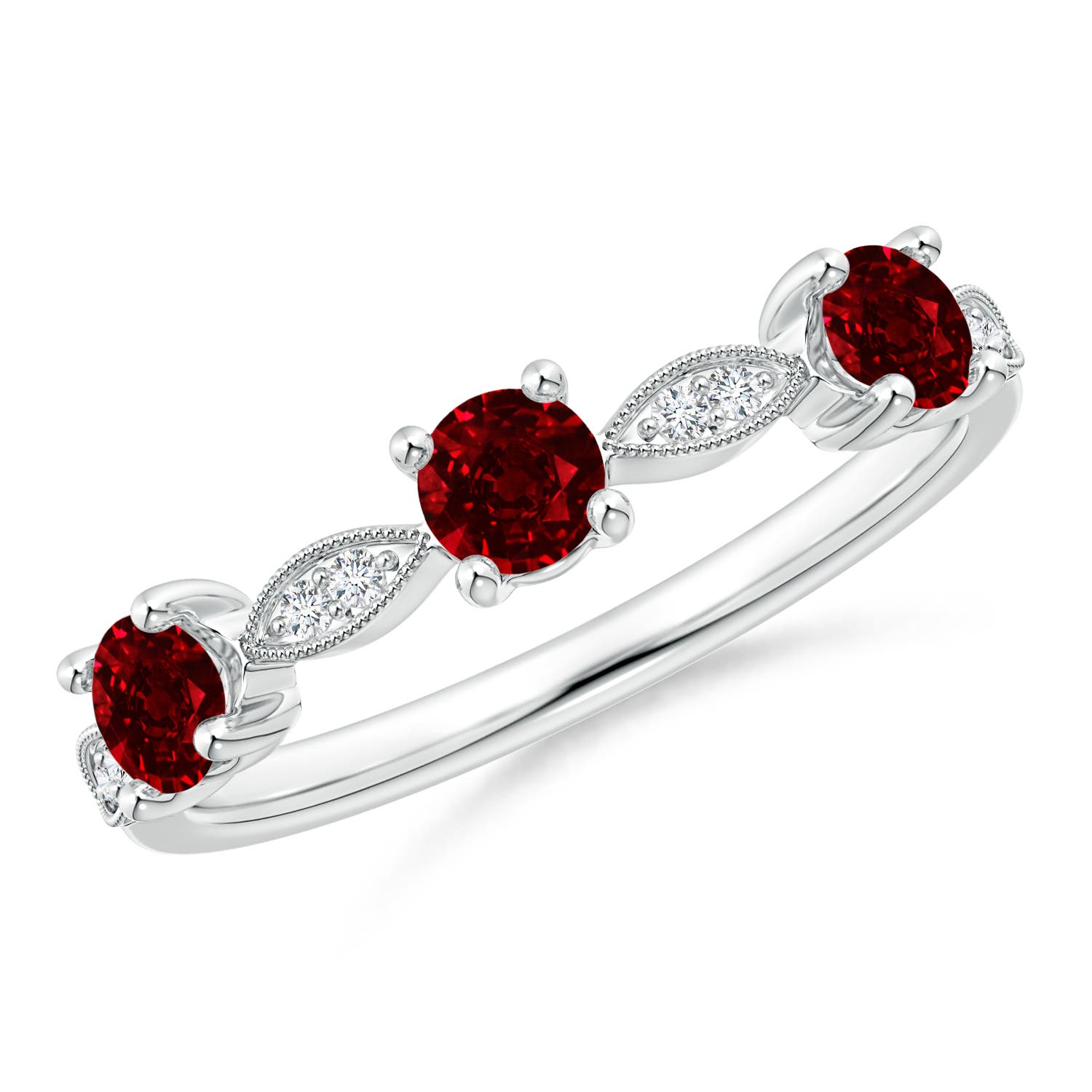 3.5mm AAAA Ruby & Diamond Marquise and Dot Ring in White Gold
