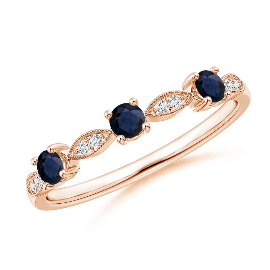 2.7mm A Blue Sapphire & Diamond Marquise and Dot Ring in Rose Gold 