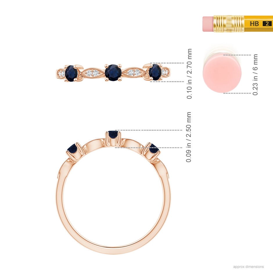 2.7mm A Blue Sapphire & Diamond Marquise and Dot Ring in Rose Gold ruler