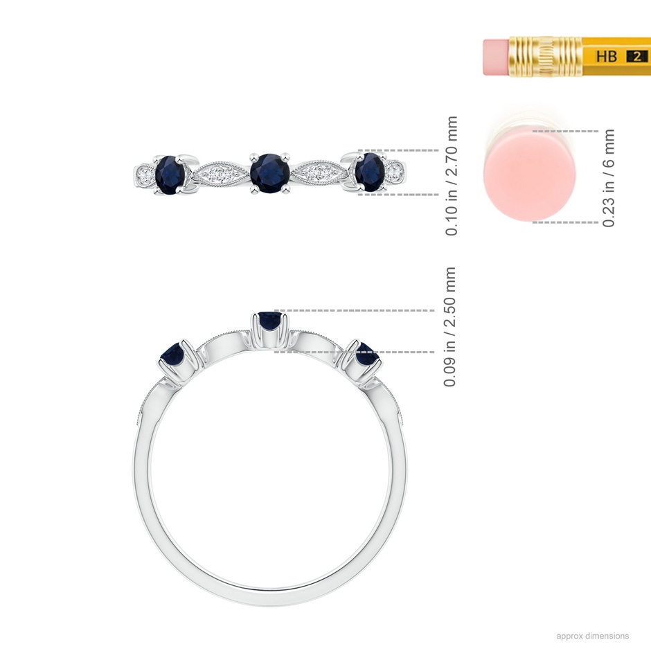 2.7mm A Blue Sapphire & Diamond Marquise and Dot Ring in White Gold ruler