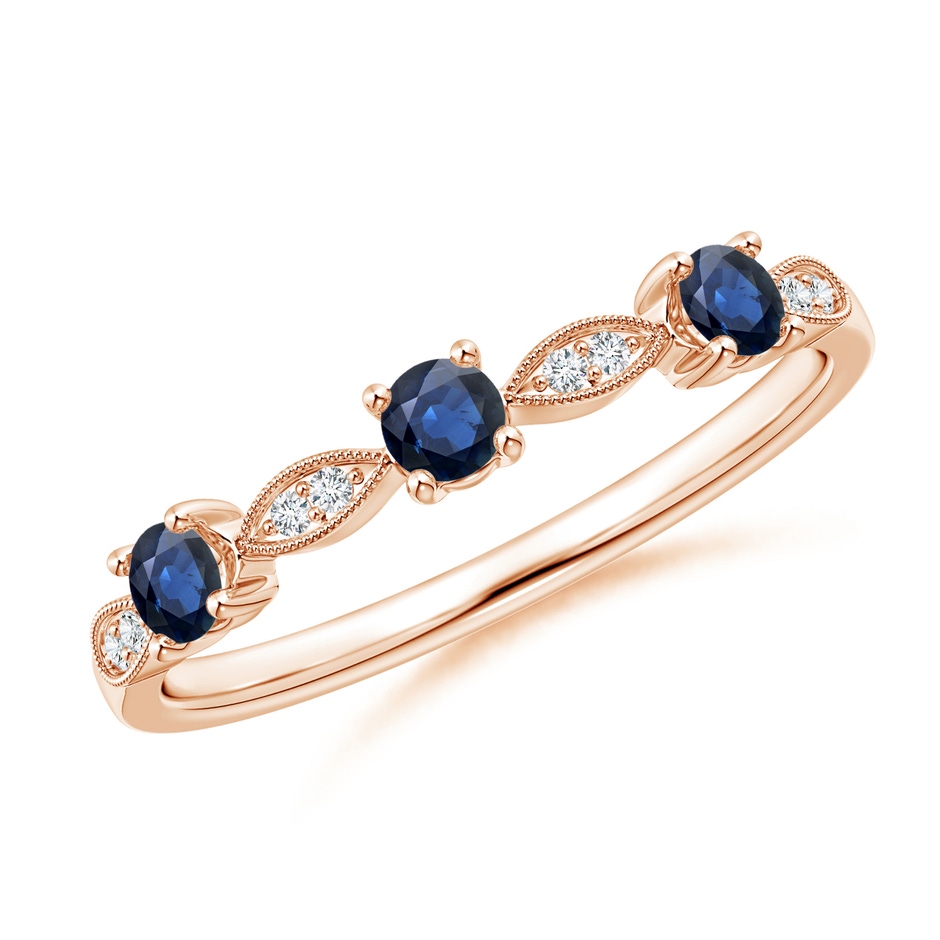 2.7mm AA Blue Sapphire & Diamond Marquise and Dot Ring in Rose Gold 